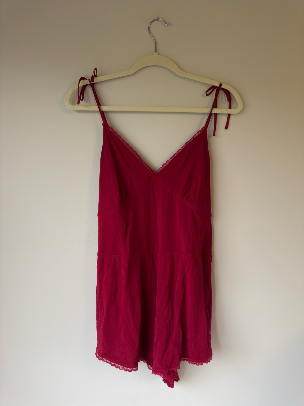 Victoria's Secret Deep Red Lace-Trim Romper